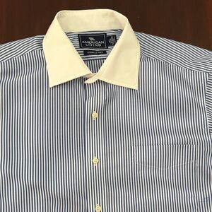 American Living Blue Striped Dress Shirt with White Collar